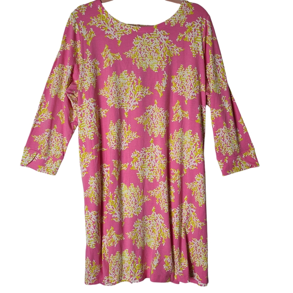 Crown & Ivy Beachy Pink Lime & White Coral Reef Print Dress Size XL - Picture 2 of 10